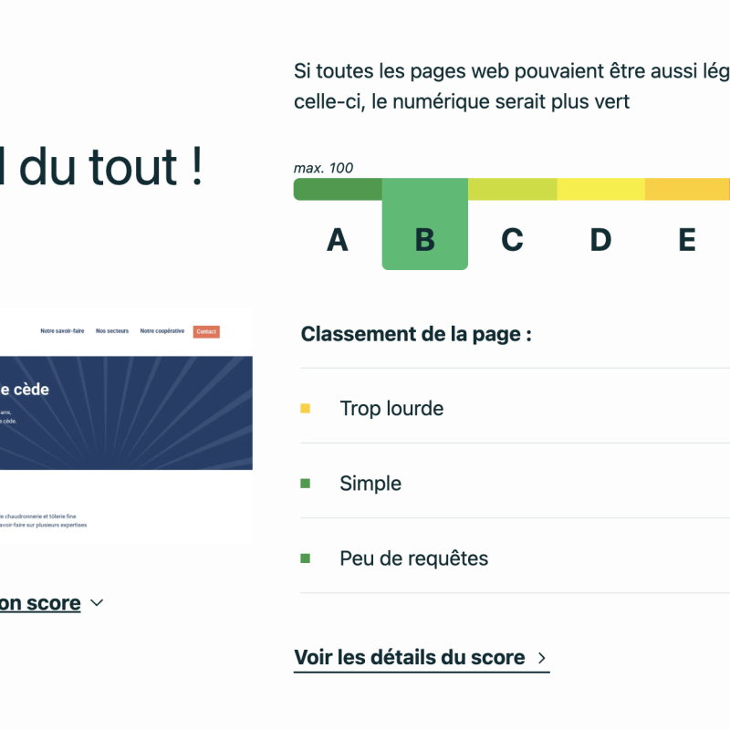 Score B du site internet Metalformage sur l'ecoindex